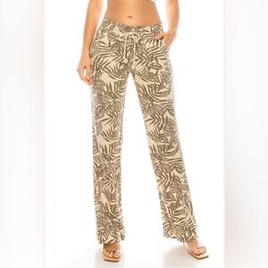 April kiss women’s M linen blend floral print pants stretch drawstring waistband